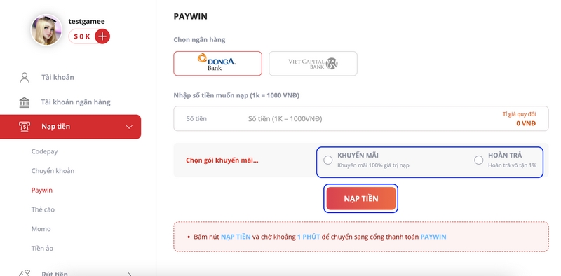 Hướng dẫn nạp tiền MAY88 bằng cách đơn giản, nhanh nhất 2 Nạp Tiền Bằng Paywin