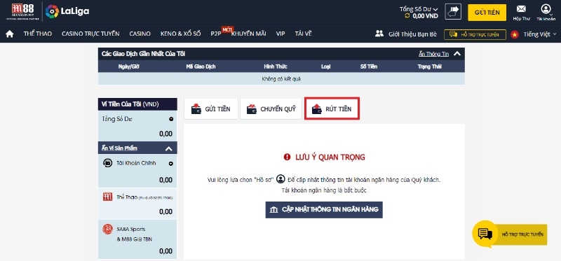 Hướng dẫn nạp tiền M88 và rút tiền ở mọi hình thức 3 Thực Hiện Rút Tiền M88 Đơn Giản Không Tính Phí Qua Ngân Hàng