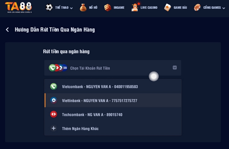 Hướng dẫn nạp tiền TA88 nhanh chóng chỉ mất 1 phút 3 Rút Tiền Ta88 Về Ngân Hàng Nhanh, Tiện Lợi Với 3 Bước